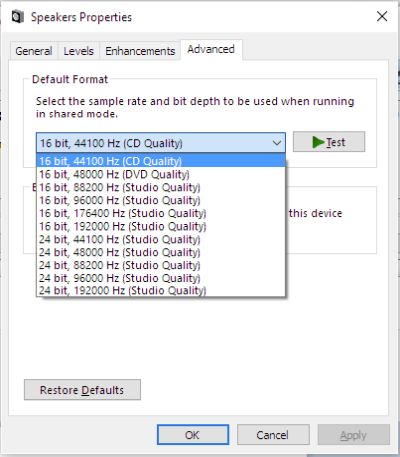 roon audio mit windows control panel