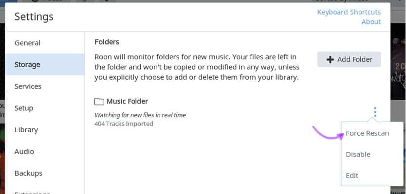 roon einstellungen itunes force rescan