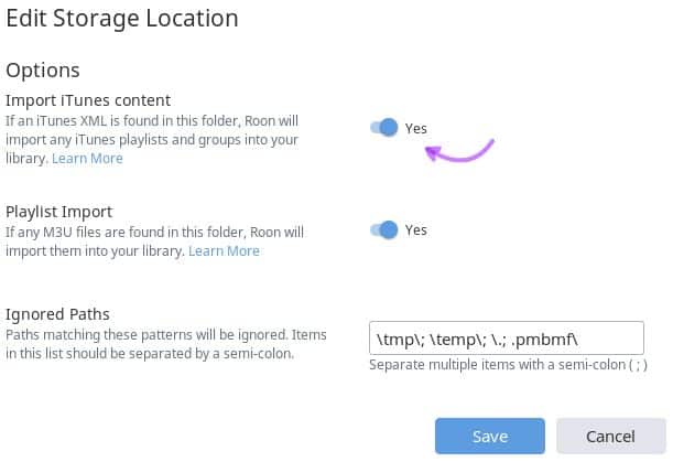 roon einstellungen itunes import