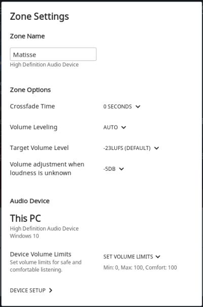 roon zonen einstellung